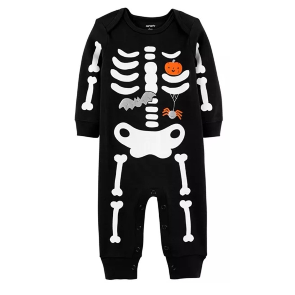 Carters Black White & Orange Halloween Skeleton Jumpsuit Toddler 18M